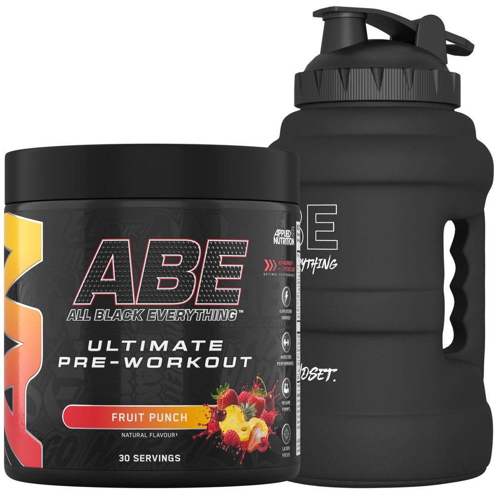 Applied Nutrition Bundle ABE Pre Workout 375g + JUG 2.5 LT Matt Black | All Black Everything Pre Workout Powder, Energy & Physical Performance with Creatine, Beta Alanine (Fruit Punch)