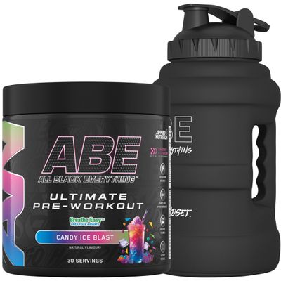 Applied Nutrition Bundle ABE Pre Workout 375g + JUG 2.5 LT Matt Black | All Black Everything Pre Workout Powder, Energy & Physical Performance with Creatine, Beta Alanine (Candy Ice Blast)