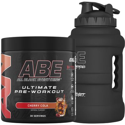 Applied Nutrition Bundle ABE Pre Workout 375g + JUG 2.5 LT Matt Black | All Black Everything Pre Workout Powder, Energy & Physical Performance with Creatine, Beta Alanine (Cherry Cola)