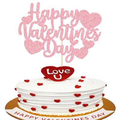 1Pcs Happy Valentine's Day Cake Topper Pink Glitter Sweet Love Heart Be My Valentines Cake Picks Happy Valentine's Day Theme Birthday Party Cake Decorations Supplies