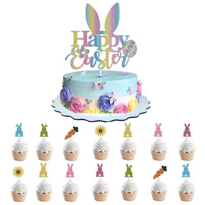 Easter Cake Toppers Bunny Cupcake Topper Happy Birthday Cake Toppers Cake Decorations for Easter