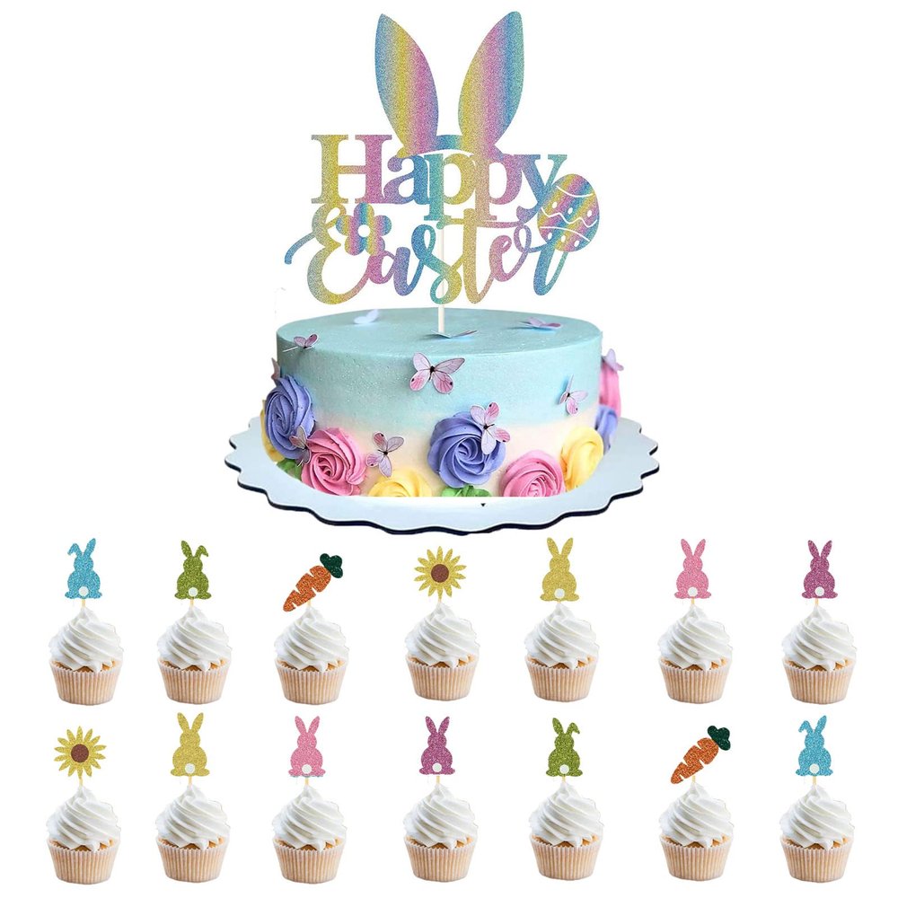 Easter Cake Toppers Bunny Cupcake Topper Happy Birthday Cake Toppers Cake Decorations for Easter