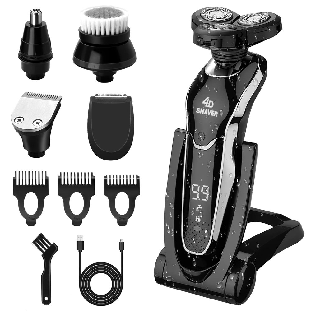 Electric Shaver Razor for Men BestMal 5 in 1 Dry Wet Mens Rotary Shavers Rechargeable Waterproof with Nose Trimmer Sideburns Hair Trimmer Face Cleaning Brush Shaving Gifts for Husband Dad Boyfriend