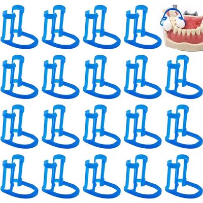 20 Pcs/bag Cotton Roll Holder Clip Disposable Blue Clip for Dental Dentist Clinic Orthodontic Plastic Compact Clip