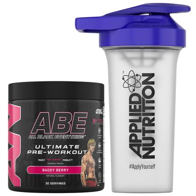 Applied Nutrition Bundle ABE Pre Workout 375g + 700ml Protein Shaker | All Black Everything Pre Workout Powder, Energy & Physical Performance with Creatine, Beta Alanine (Baddy Berry)