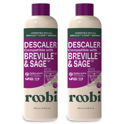 Roobi Descaler for Coffee Machine & Kettle Compatible with Sage and Breville. 2 Bottles, 2 Uses Each. Limescale Remover & Cleaner. Carbon Neutral & Eco-Friendly