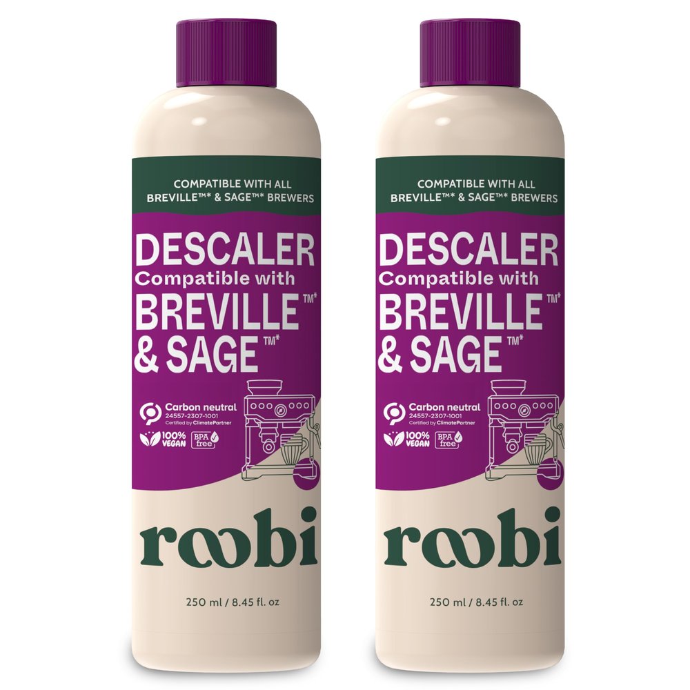 Roobi Descaler for Coffee Machine & Kettle Compatible with Sage and Breville. 2 Bottles, 2 Uses Each. Limescale Remover & Cleaner. Carbon Neutral & Eco-Friendly
