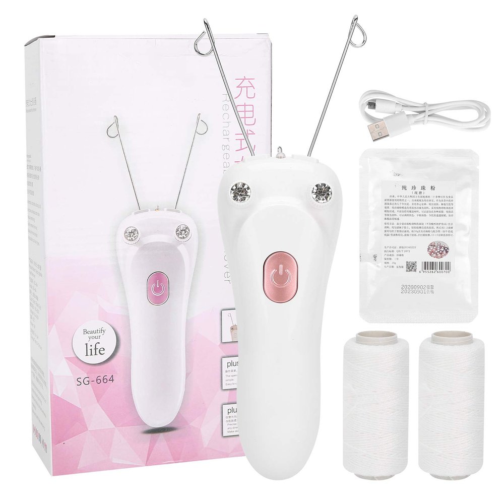 Electric Facial Remover, USB Charging Electric Cotton Thread Epilator, Facial Body Hair Removal Machine Device, Threading Hair Removal Machine (Pink)