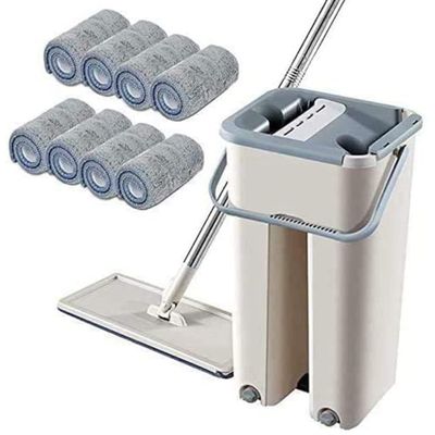 Graootoly Floor Telescopic Handle -Cleaning Flat Mop with Microfibre Pads and Cleaning Bucket