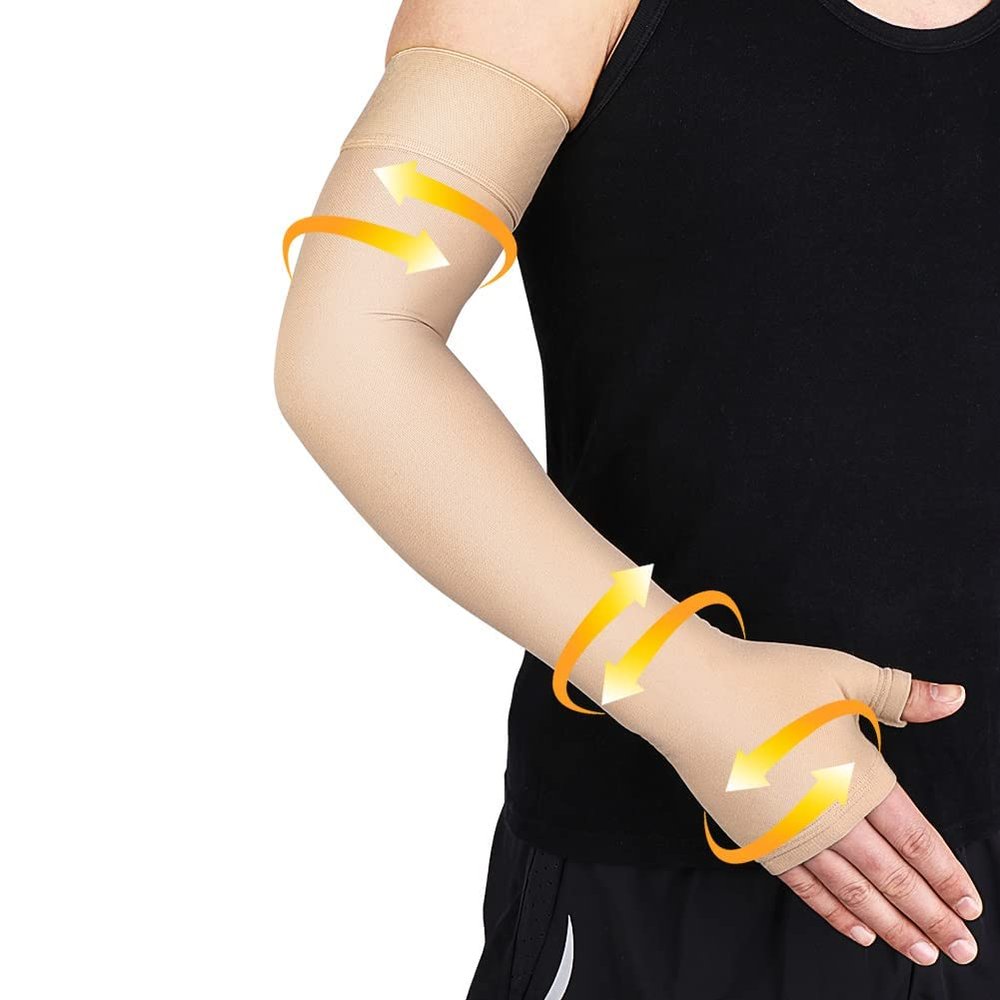 beister Lymphedema Medical Compression Arm Sleeve with Gauntlet for Men & Women (Single), 20-30 mmHg Full Arm Support