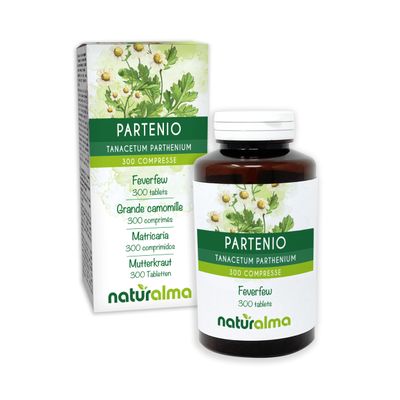 Feverfew (Tanacetum parthenium) herb with Flowers Naturalma - 150 g - 300 Tablets - Food Supplement - Natural and Vegan