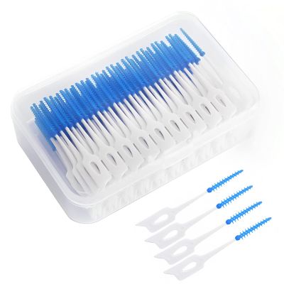 WQSS AOEIU Dual-Use Interdental Brushes, 160 Pieces Wisdom Interdental Brushes with Storage Case, Dental Tooth Flossing for Braces Oral Cleaning, Dental Floss Stick, Toothpick Cleaning Tool (Bule)