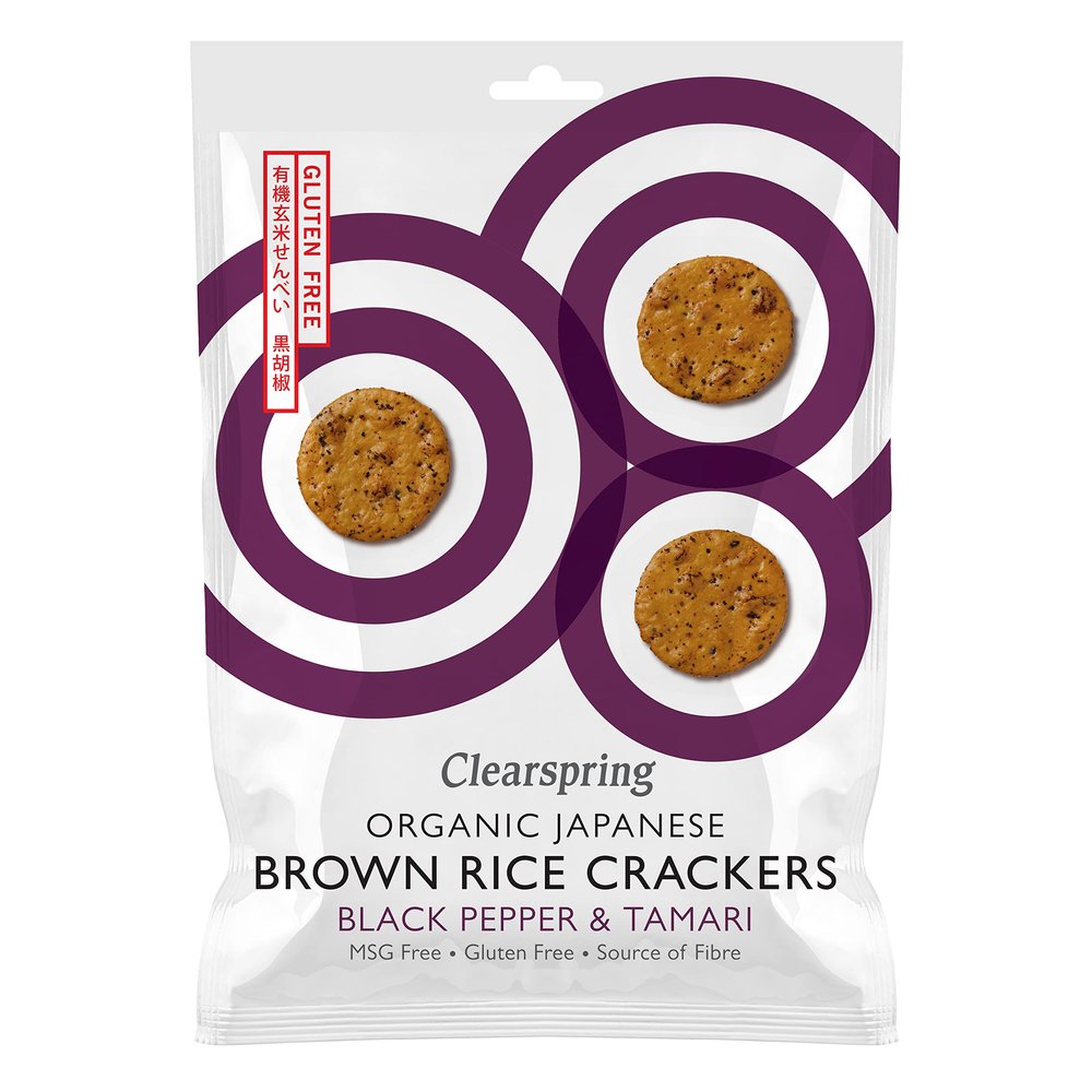 Clearspring Organic Japanese Brown Rice Crackers - Black Pepper & Tamari (1 Pack)