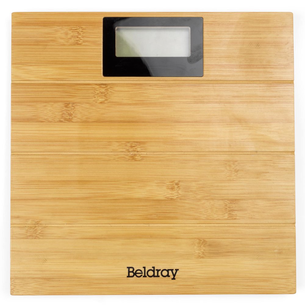 Beldray LA086495TS Digital Electronic Bathroom Scale, Water Resistant Bamboo Body Weight Bath Scales, Step-On Easy Read LED Display, Measures st/lbs/kg, High Strain Gauge Sensors, Max Capacity 180kg