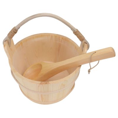 Cabilock Classic Wooden Sauna Bucket Set Plastic Liner for Spa and Home Use Practical Sauna Barrel and Wooden Spoon Accessories