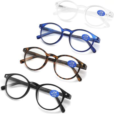 AIKLLY Reading Glasses Blue Light Blocking - Spring Hinges Round Eyeglasses for Men Women,4 Pairs Mix Color Anti Glare Filter Lightweight Readers (4 Pairs Mix Color, 3.50)