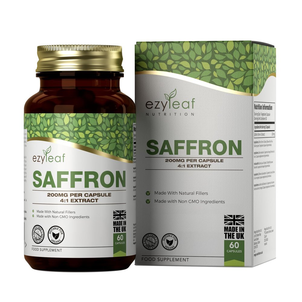 EZ Saffron Extract Supplement | 60 High Strength Saffron Capsules - 200mg (from 4:1 Extract) Safron Herb Extract per Serving | Non-GMO, Gluten & Allergen Free | Manufactured in The UK