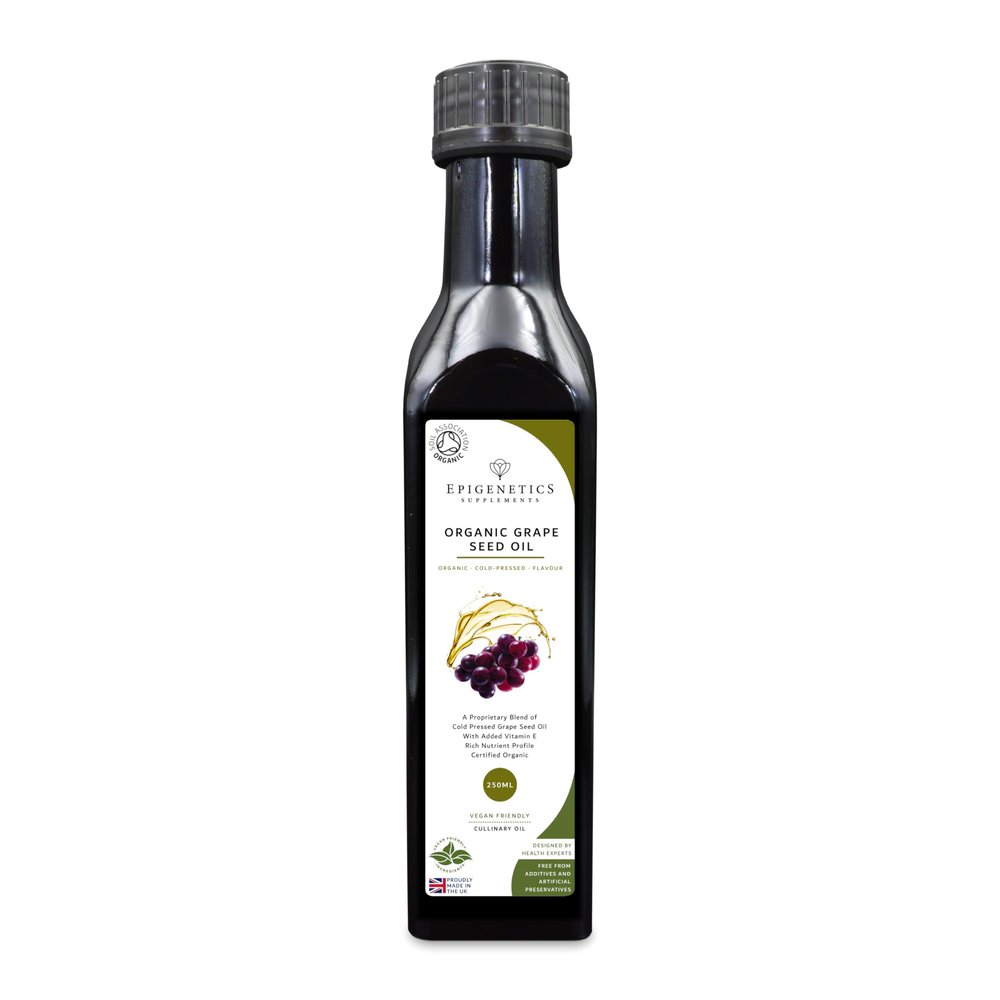 Grape Seed Oil 250ml | Cold Pressed Certified Organic Grape Seed Oil 100% Pure & Natural | Premium UV Blocking Miron Violet Glass | Vegan UK Made