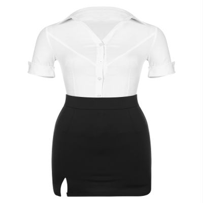 Women's Teacher Outfit Mini Skirt Lingerie Set Sexy 2 Piece Secretary Uniform Cosplay Costume Type B S