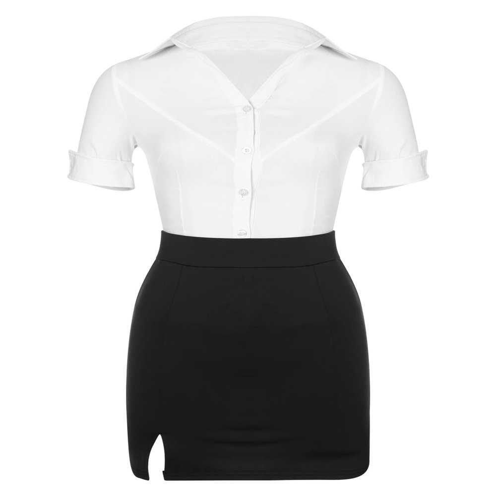 Women's Teacher Outfit Mini Skirt Lingerie Set Sexy 2 Piece Secretary Uniform Cosplay Costume Type B S