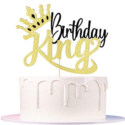 Auteby Glitter King Birthday Cake Topper,Boy Prince 1st 2nd 3rd 10th 13th 18th 21st 30th 40th 50th Birthday Cake Topper/Gender Reveal Party Decorations (Black gold)
