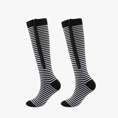 Medical Zipper Compression Socks Women Men High Elasticity Nylon Closed Toe Pressure Stocking for Edema Varicose Veins(2 Pair) (L/XL, Closed Toe Black and White)