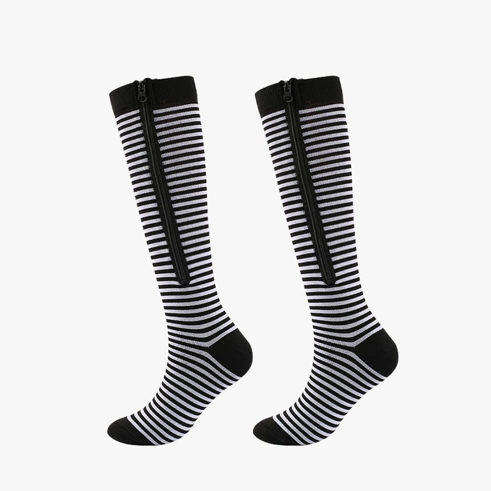 Medical Zipper Compression Socks Women Men High Elasticity Nylon Closed Toe Pressure Stocking for Edema Varicose Veins(2 Pair) (L/XL, Closed Toe Black and White)