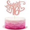 Gyufise 1Pc Sweet Teenager 16 Cake Topper Glitter 16th Birthday Cake Pick for Cheers to 16 Years Old 16th Birthday Party Cake Decorations Supplies Rose Gold view 1