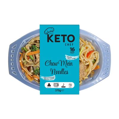 Keto Chef Chow Mein Noodles - Free-From, Suitable for Vegan & Low Calorie, High in Protein, Instant Lo Mein Chilled Meals, Contains Zero Sugar, Microwavable Meal | Ready to Eat 370g(Pack of 4)