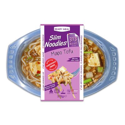 Slim Chilled Mapo Tofu Noodles - Vegan Friendly, Made from Organic Konjac Flour, Instant Microwaveable Meal, Suitable for Vegan | Ready to Eat (370g) Pack of 4
