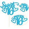 Gyufise 1Pc Sweet Teenager 16 Cake Topper Glitter 16th Birthday Cake Pick for Cheers to 16 Years Old 16th Birthday Party Cake Decorations Supplies Light Blue view 3