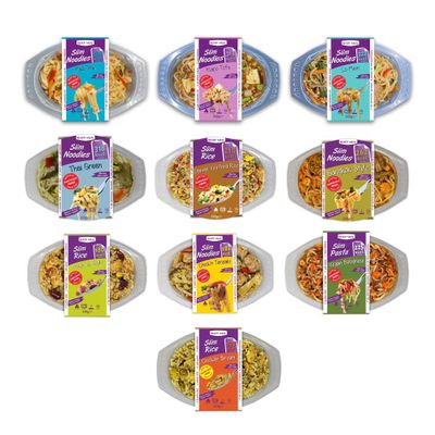 Slim Chilled Meals Variety Pack  Made from Organic Konjac Flour, Instant Microwaveable Meal, Free From One of Each Mix Pack, Suitable for Vegan Diet | Ready to Eat (370g) Pack of 10
