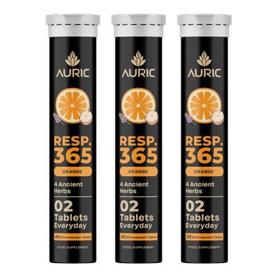 Auric Resp 365 Supplement 60 Tablets Natural Lung Cleanse & Detox with NAC (N-Acetyl L-Cysteine), Pushkarmool, Piper Longum & Licorice Extract