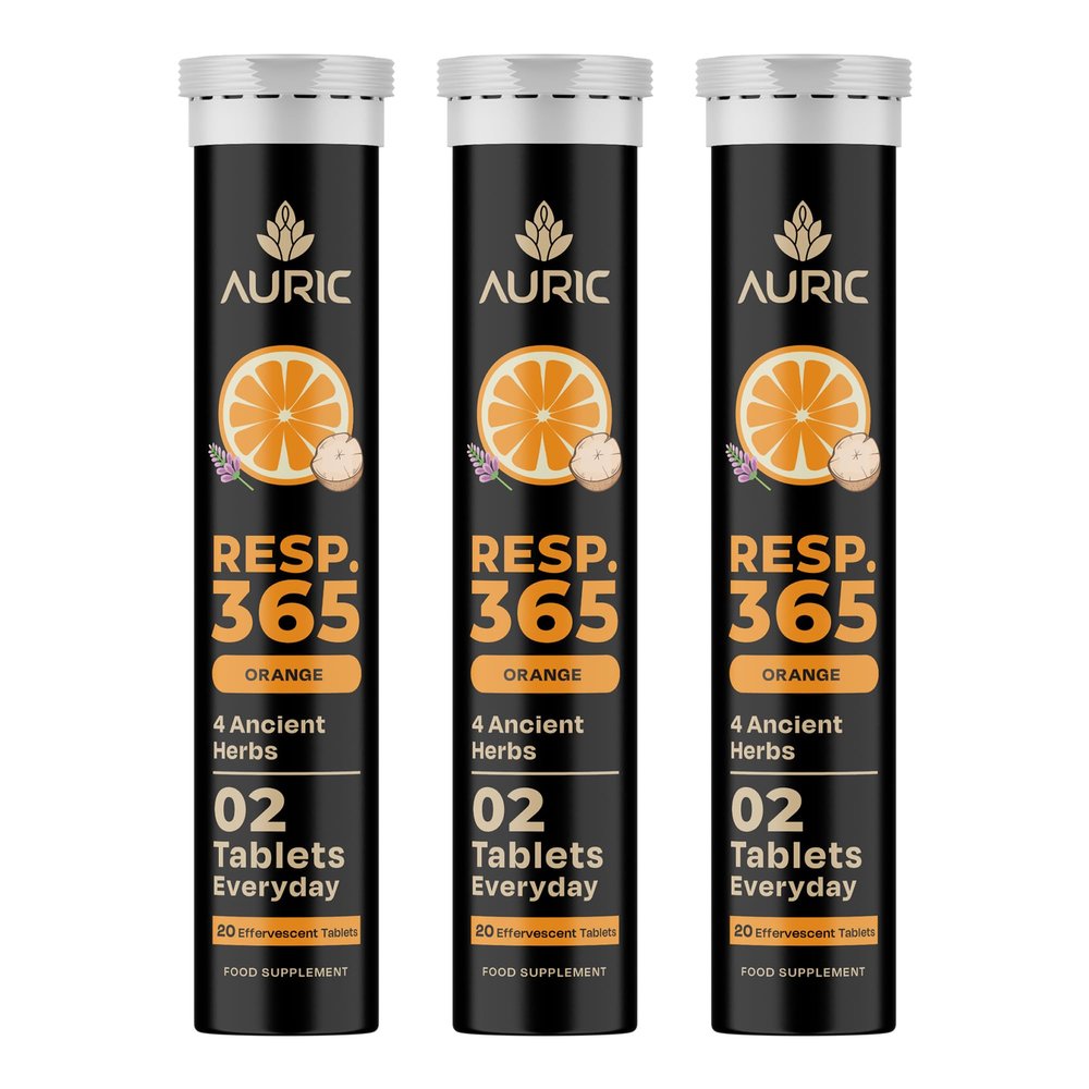 Auric Resp 365 Supplement 60 Tablets Natural Lung Cleanse & Detox with NAC (N-Acetyl L-Cysteine), Pushkarmool, Piper Longum & Licorice Extract