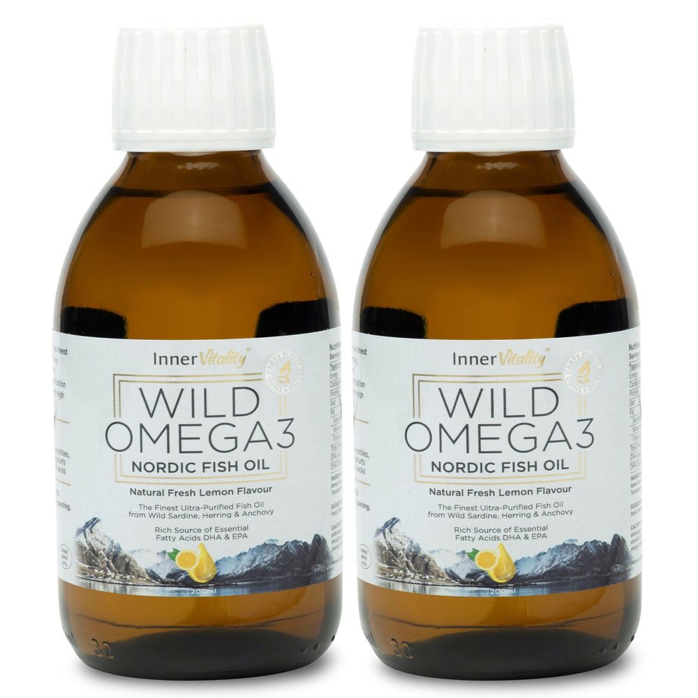 Omega 3 Fish Oil Liquid - Natural Fresh Lemon Flavour with NO Fishy Taste, High Strength DHA/EPA - 400ml Made from Wild Caught Nordic Fish Oil | 3rd Party Tested for Purity - Inner Vitality (2-Pack)