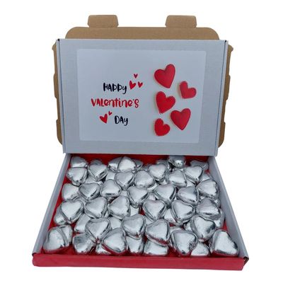 Red/Silver Foil Wrapped Milk Chocolate Hearts Pack of 70 - Great for Valentines Day Gift Box, Wedding and Mother's Day (Silver Heart, 70)