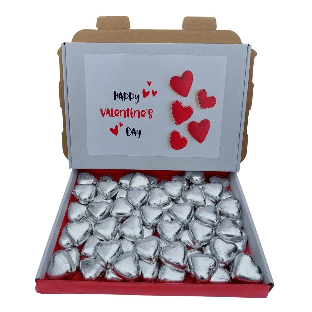 Red/Silver Foil Wrapped Milk Chocolate Hearts Pack of 70 - Great for Valentines Day Gift Box, Wedding and Mother's Day (Silver Heart, 70)