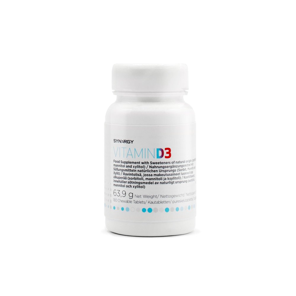 Synergy Worldwide Vitamin D3 180 Chewable Tablets | Cholecalciferol | 600 IU (45 g) Vitamin D3 per Tablet | Supports Immune System, Bone Health & Maintains Blood Calcium Levels | 63,9 g