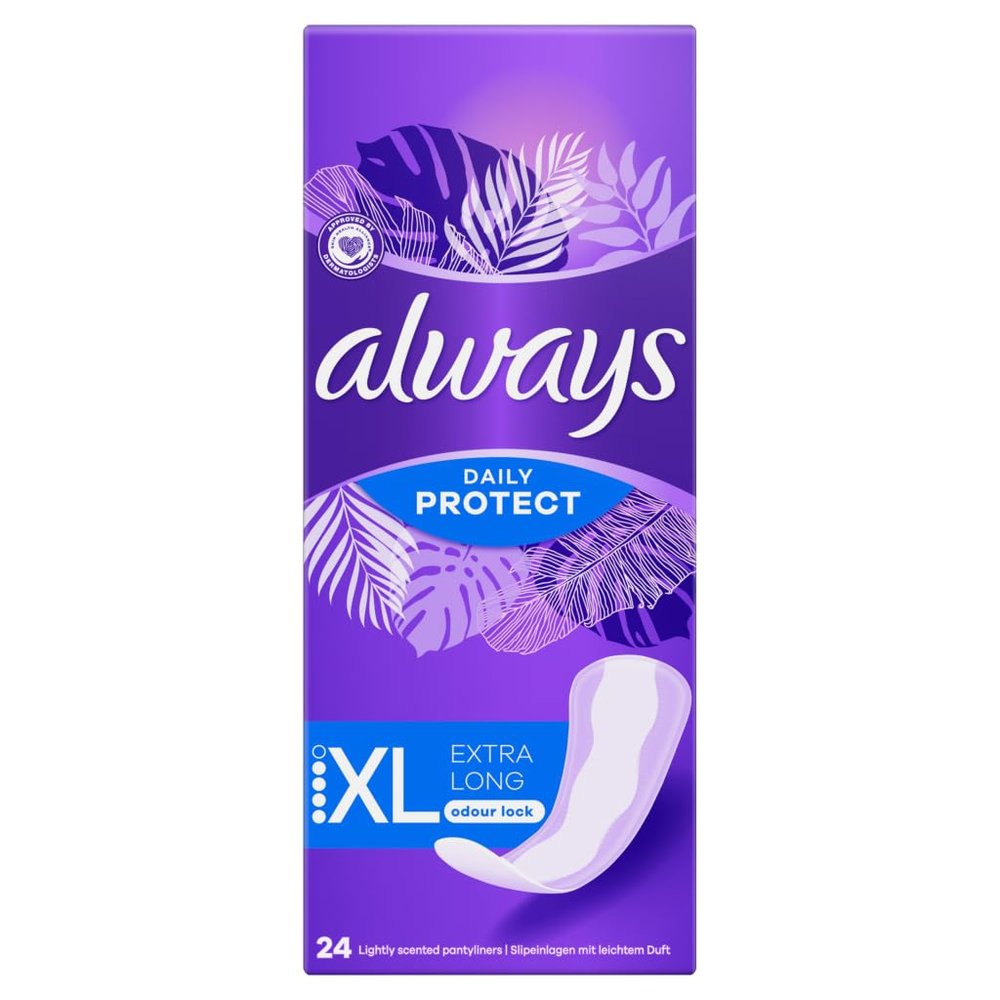 Always Dailies Long Plus Extra Protect Panty Liners, 24 Liners