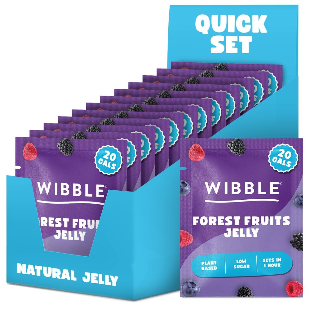 Wibble Jelly Crystals, Forest Fruits Natural Jelly Powders, Quick Set, 12 pack, Low Sugar, Plant-Based, Low Calorie Snack, Healthy Dessert, Serves 4, Vegan Jelly Crystals, Vegetarian Jello Powder