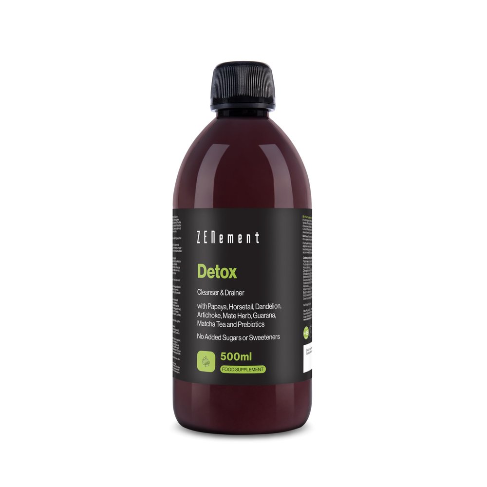 Detox with Papaya, Horsetail, Dandelion, Artichoke, Mate, Guarana, Matcha Tea and Prebiotics  Digestive Comfort  No Added Sugars or Sweeteners  500 ml - Zenement