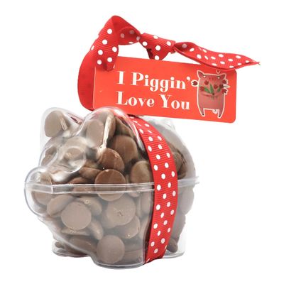 ButtonChocs Valentines Chocolate Piglet - I Piggin Love You. Belgian Milk Chocolate Valentines Gift.
