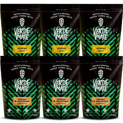 Fruity yerba mate set | Six-pack of yerba mate | Pineapple, mango, maracuya | Brazilian, green yerba mate | Yerba mate tea | Mild taste | Natural caffeine | 6x500g | 3kg