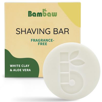 Bambaw Shaving Bar 80g, Organic White Clay & Aloe Vera Shave Soap Bar for Sensitive Skin, Eco and Vegan Shaving Soap, Fragrance-Free