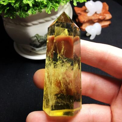 1pc Natural Crystal Point Citrine Yellow Quartz Wand Beautiful Ornament Home Decor Stone,Yellow,30-40mm