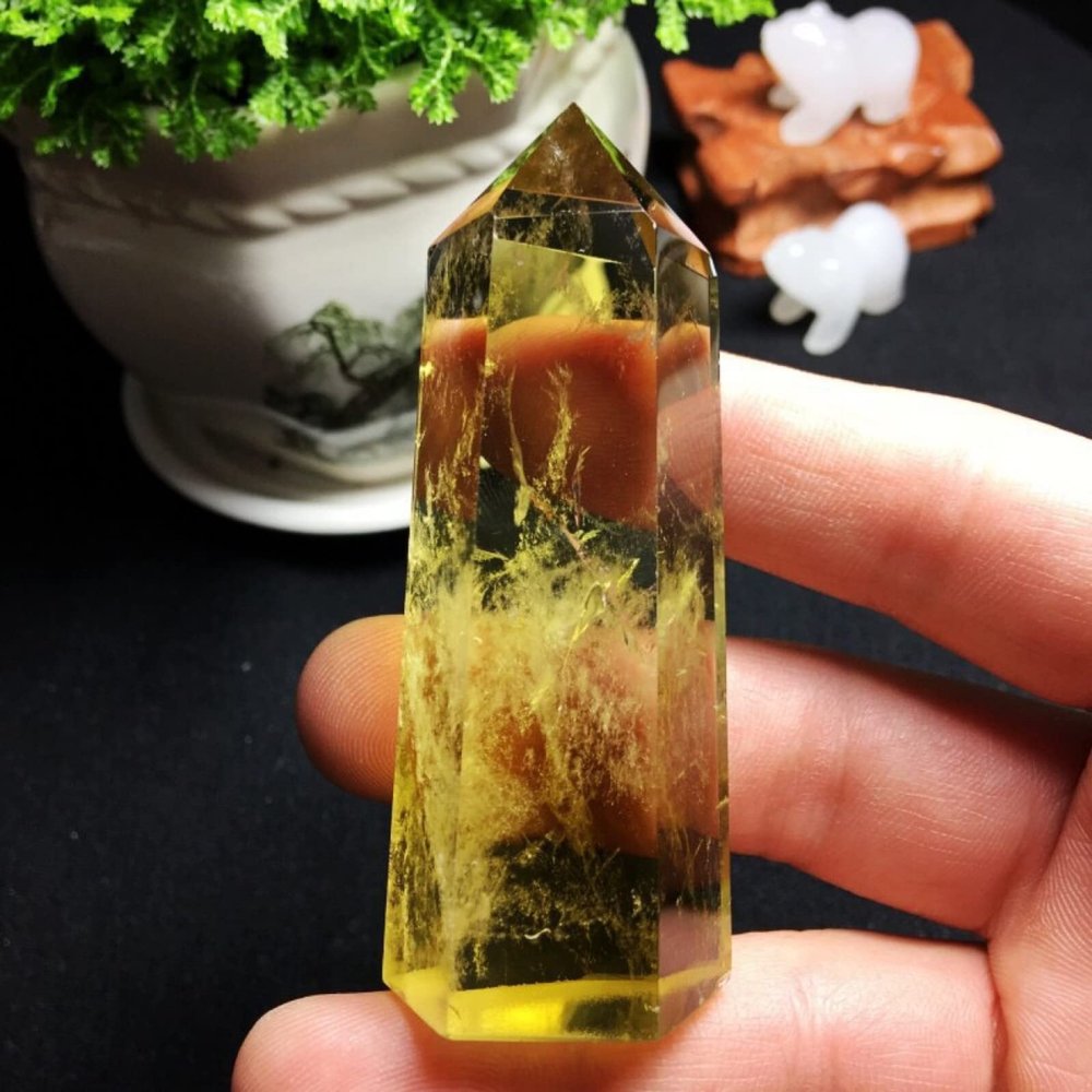 1pc Natural Crystal Point Citrine Yellow Quartz Wand Beautiful Ornament Home Decor Stone,Yellow,30-40mm