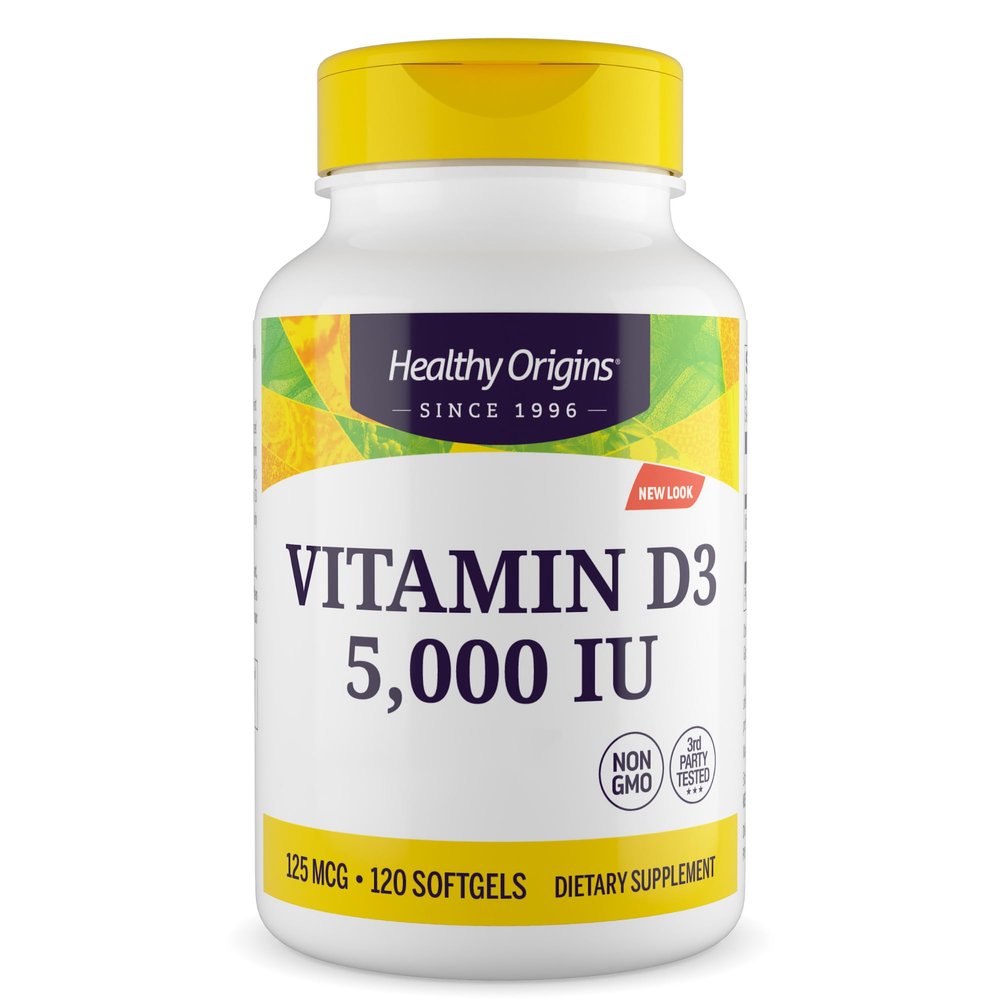 Healthy Origins High Strength Vitamin D3 5,000 UI Softgel Capsules - Immune Support, Optimal Absorption - Year-Round Wellness for Bone Health and Vitality