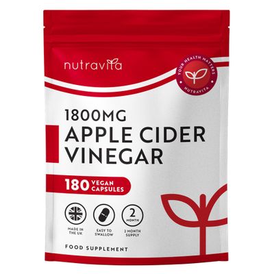 Nutravita Apple Cider Vinegar Capsules 1800mg - ACV - 180 High Strength Vegan Capsules from UK Grown Apples, 60 Day Supply - Alternative to Apple Cider Vinegar Tablets - Raw & Unfiltered