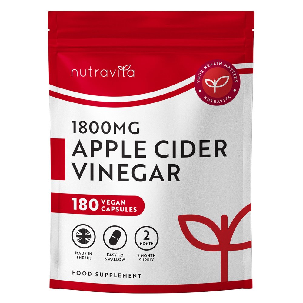 Nutravita Apple Cider Vinegar Capsules 1800mg - ACV - 180 High Strength Vegan Capsules from UK Grown Apples, 60 Day Supply - Alternative to Apple Cider Vinegar Tablets - Raw & Unfiltered