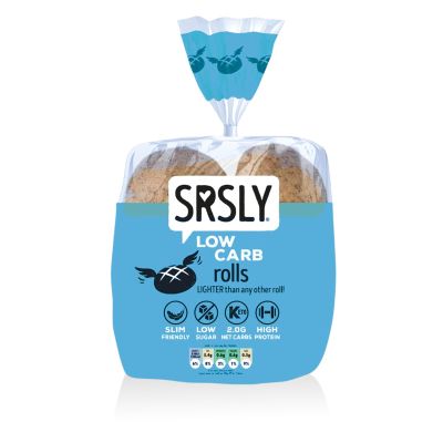 SRSLY Low Carb 50/50 Bread Rolls - 2g Carbs & 130 Kcals Per Roll - Freshly Baked Soft & Fluffy  Sugarwise Certified Reduced Sugar - High Protein - 4 Large Rolls Pack